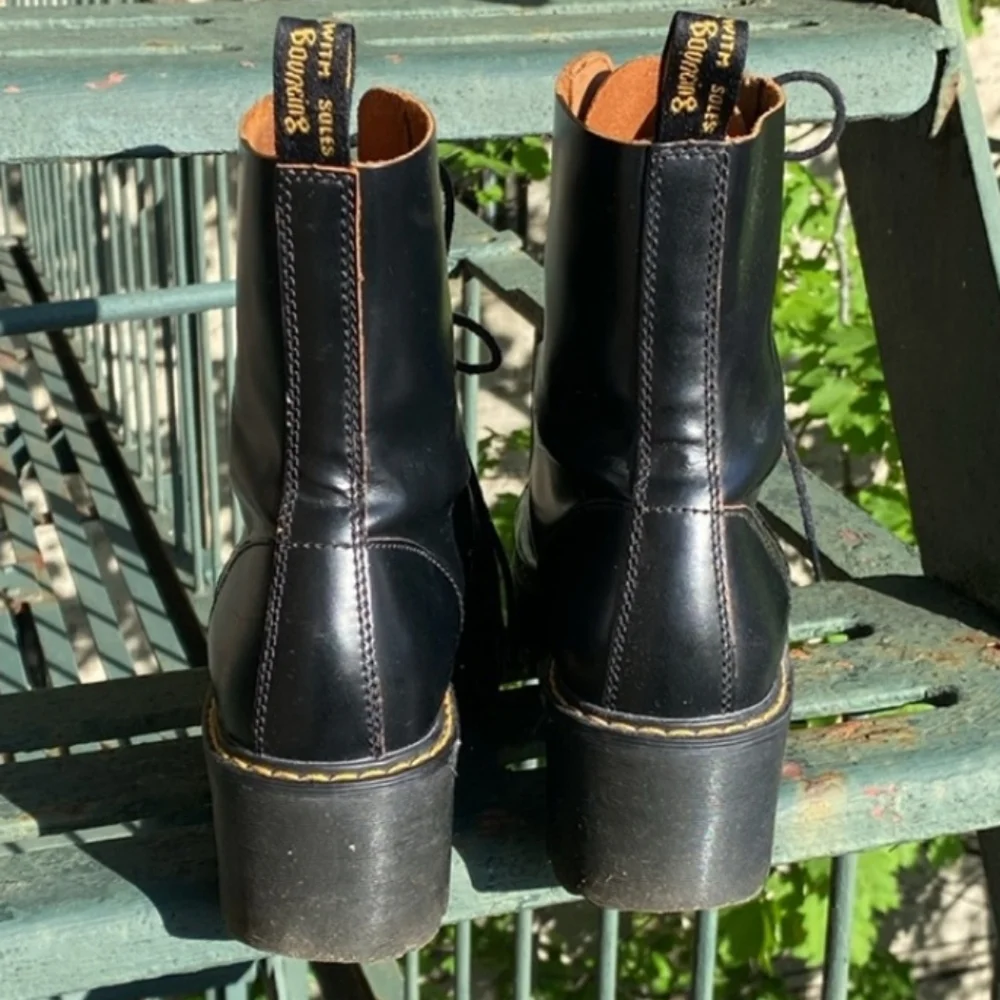 Dr. Martens Leona Mid Heel Platform Combat Boots, Docs High Heel Leather, 90s - Picture 9 of 16